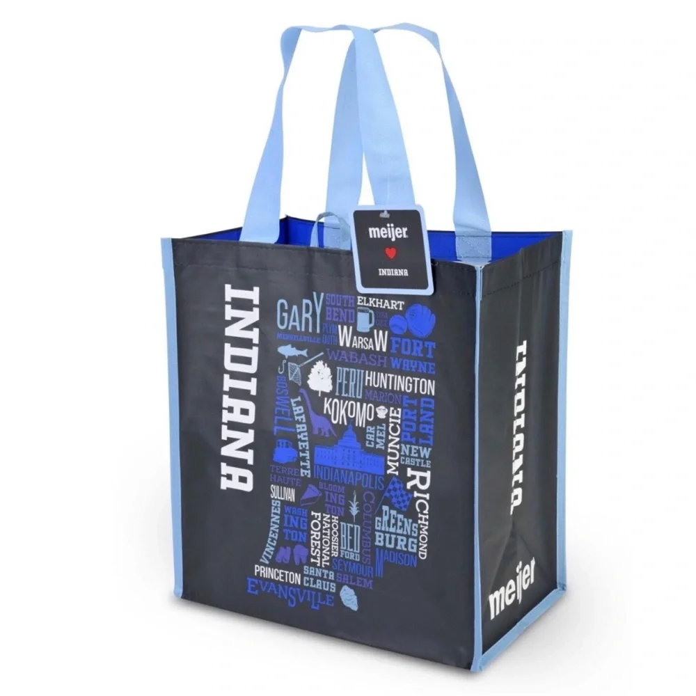 🌶️$5🌶️ NEW Reusable Grocery Bag INDIANA Cities Meijer 13 3/4” x 12 5/8” x 7 3/4”